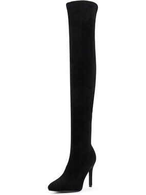 Women's Black Suede Stiletto Heel Side Zipper Over The Knee Pointed Toe Boots